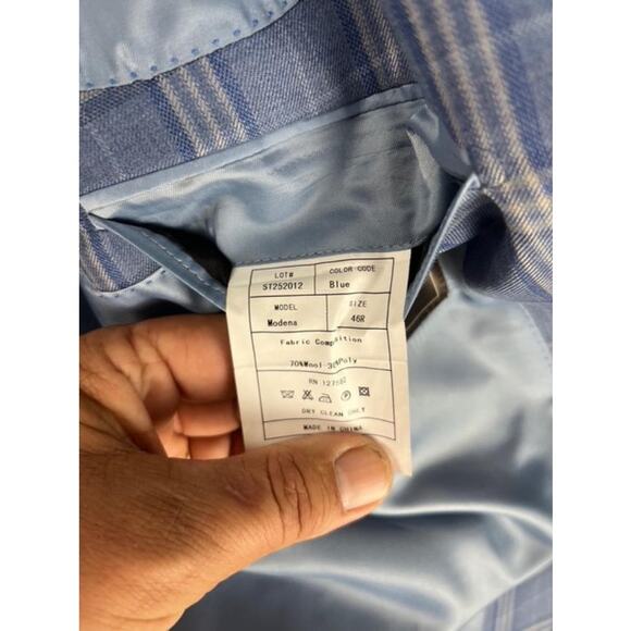 Roberto Rosso Blue Plaid Blazer 46R Italian Wool Poly Sport Coat Modena Filarte - Picture 4 of 12